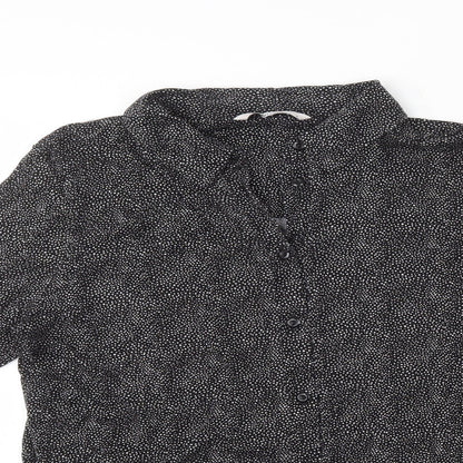 TU Womens Black Polka Dot Viscose Basic Button-Up Size 12 Collared