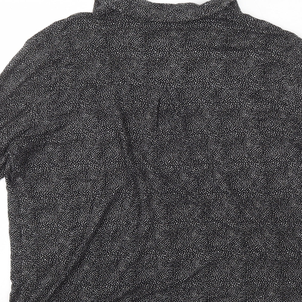 TU Womens Black Polka Dot Viscose Basic Button-Up Size 12 Collared