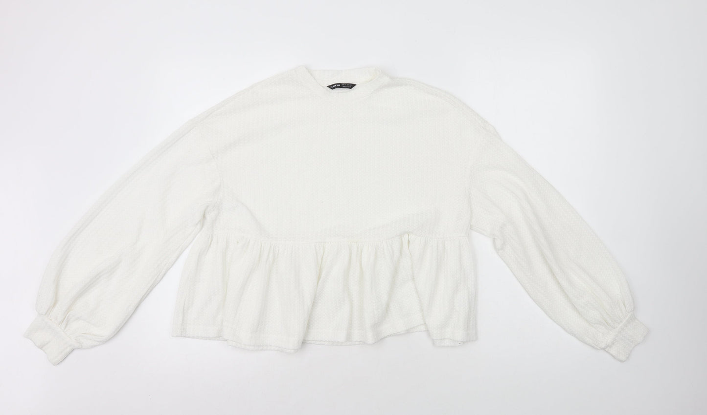 SheIn Womens White Polyester Basic T-Shirt Size XS Round Neck - Peplum