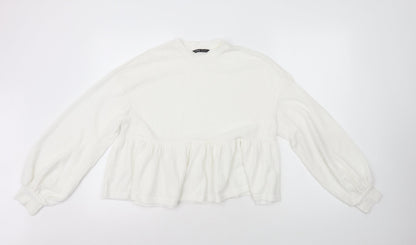 SheIn Womens White Polyester Basic T-Shirt Size XS Round Neck - Peplum