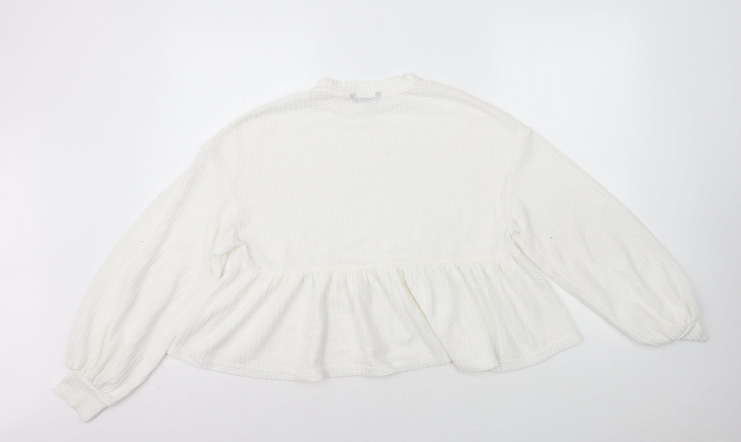 SheIn Womens White Polyester Basic T-Shirt Size XS Round Neck - Peplum