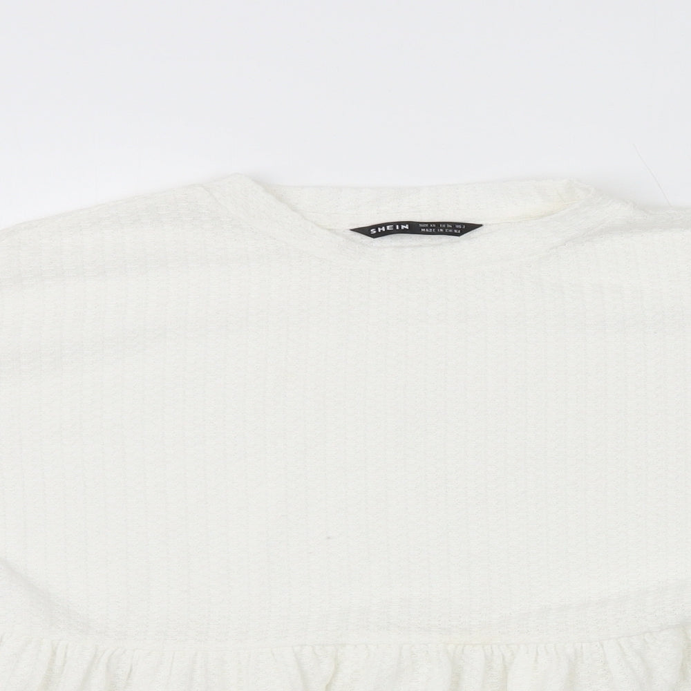 SheIn Womens White Polyester Basic T-Shirt Size XS Round Neck - Peplum