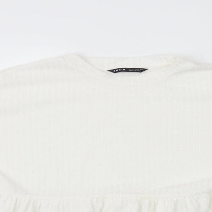 SheIn Womens White Polyester Basic T-Shirt Size XS Round Neck - Peplum