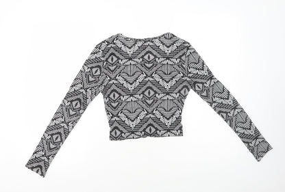 H&M Womens Black Geometric Polyester Basic T-Shirt Size S Scoop Neck