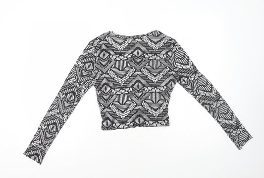 H&M Womens Black Geometric Polyester Basic T-Shirt Size S Scoop Neck