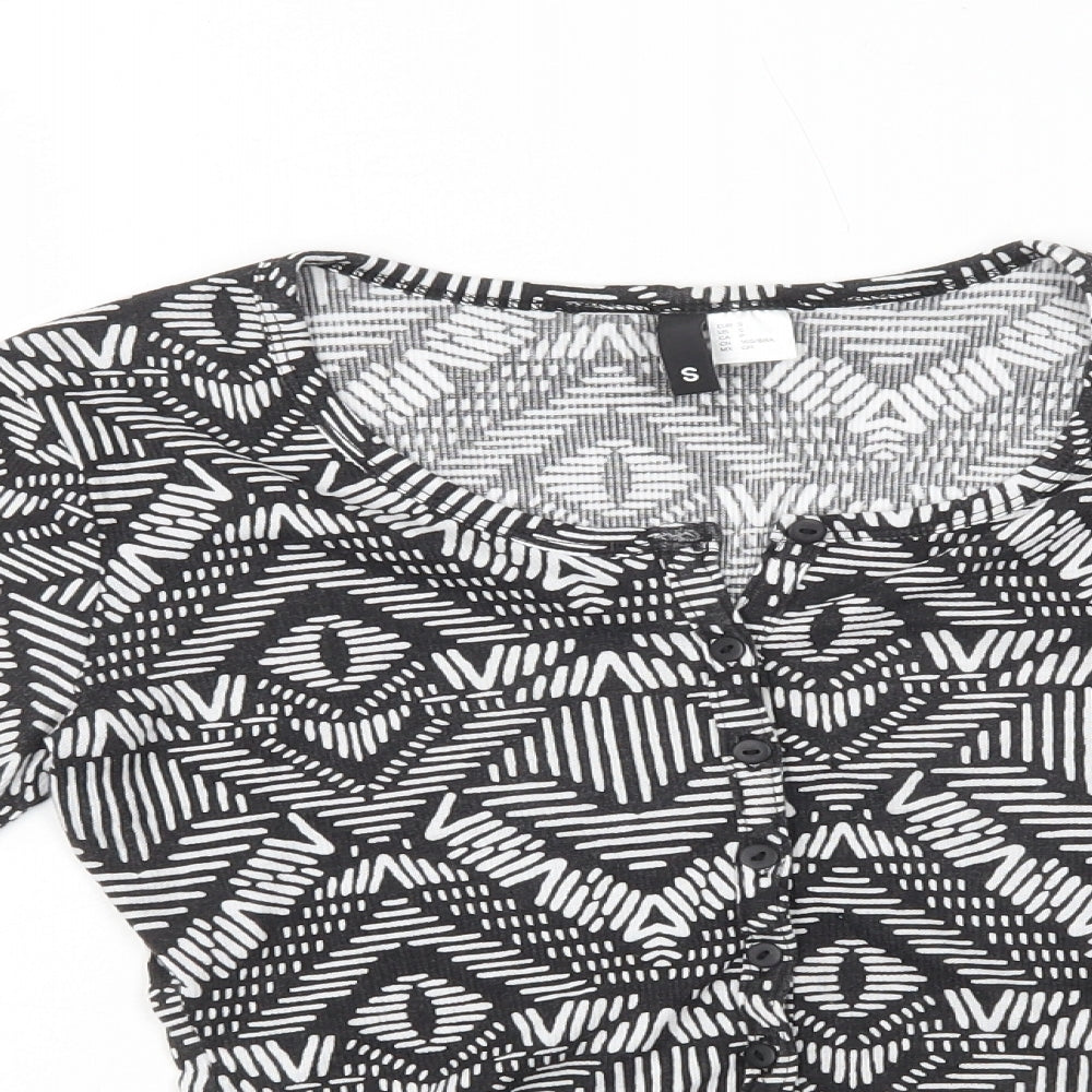H&M Womens Black Geometric Polyester Basic T-Shirt Size S Scoop Neck