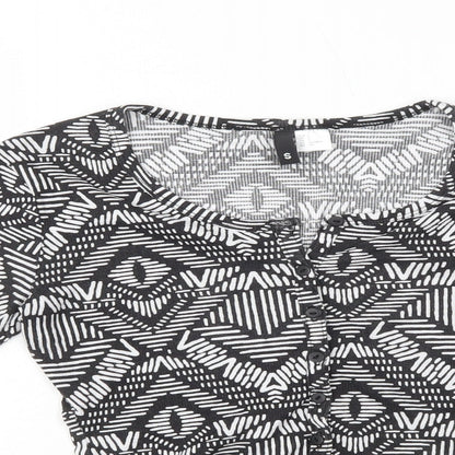 H&M Womens Black Geometric Polyester Basic T-Shirt Size S Scoop Neck