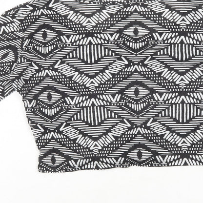 H&M Womens Black Geometric Polyester Basic T-Shirt Size S Scoop Neck