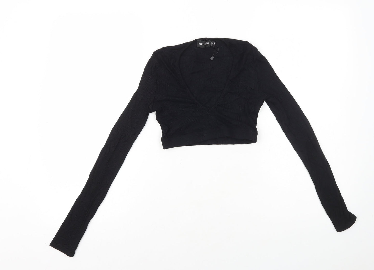 Womens UK Size 4 PRETTYLITTLETHING Black Cropped T-Shirt