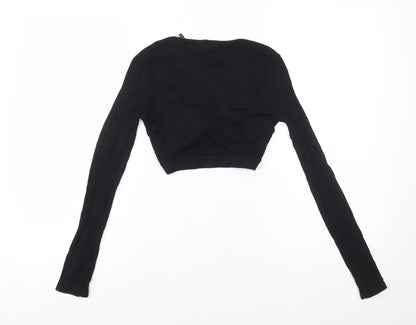 Womens UK Size 4 PRETTYLITTLETHING Black Cropped T-Shirt