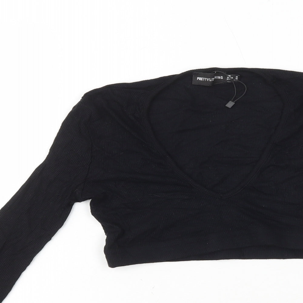 Womens UK Size 4 PRETTYLITTLETHING Black Cropped T-Shirt