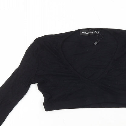 Womens UK Size 4 PRETTYLITTLETHING Black Cropped T-Shirt