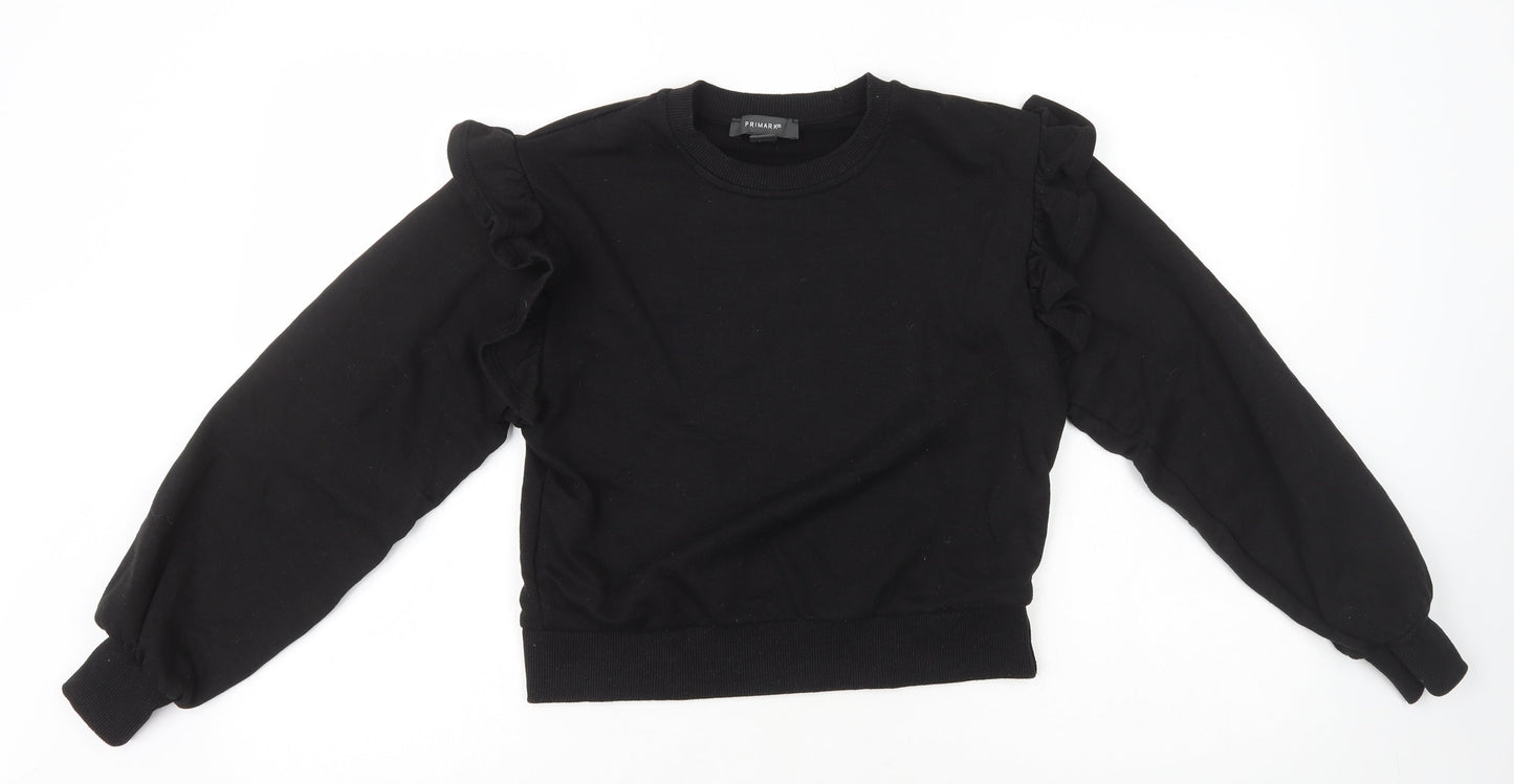 Primark Womens Black Polyester Pullover Sweatshirt Size 2XS Pullover - Ruffle Shoulder