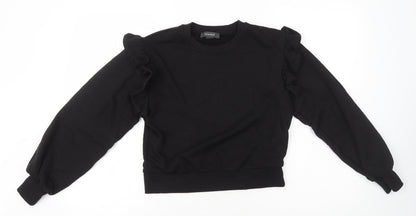 Primark Womens Black Polyester Pullover Sweatshirt Size 2XS Pullover - Ruffle Shoulder