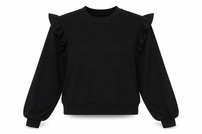 Primark Womens Black Polyester Pullover Sweatshirt Size 2XS Pullover - Ruffle Shoulder