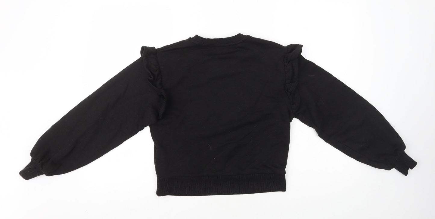 Primark Womens Black Polyester Pullover Sweatshirt Size 2XS Pullover - Ruffle Shoulder