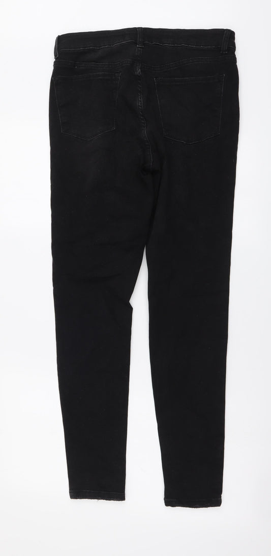 Denim & Co. Womens Black Cotton Skinny Jeans Size 12 L28 in Regular Button - Distressed Look