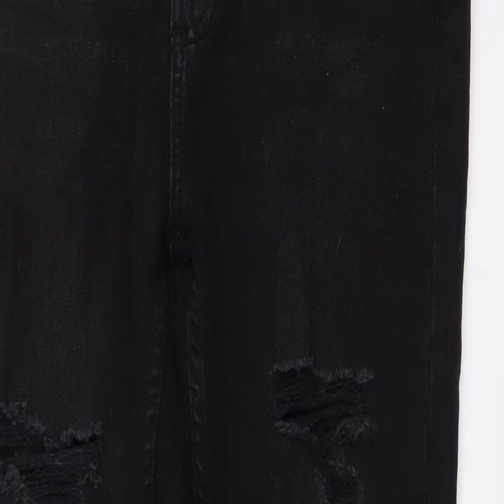 Denim & Co. Womens Black Cotton Skinny Jeans Size 12 L28 in Regular Button - Distressed Look