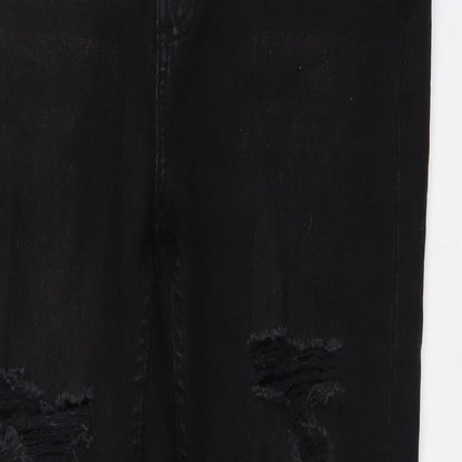 Denim & Co. Womens Black Cotton Skinny Jeans Size 12 L28 in Regular Button - Distressed Look