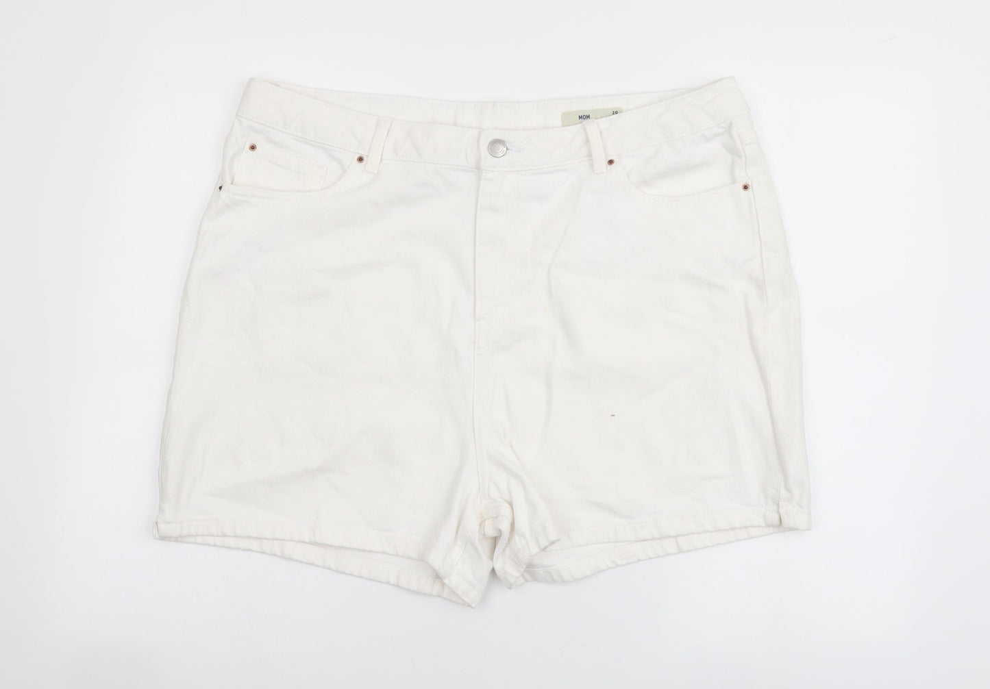 Marks and Spencer Womens White Cotton Mom Shorts Size 20 L4 in Regular Button