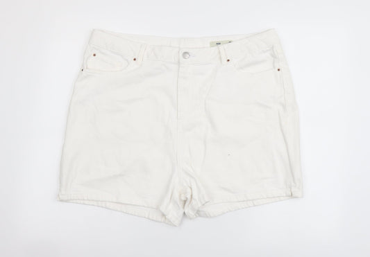 Marks and Spencer Womens White Cotton Mom Shorts Size 20 L4 in Regular Button