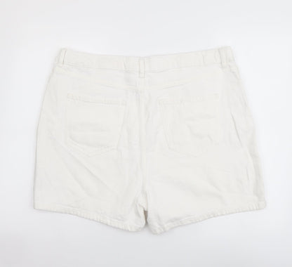Marks and Spencer Womens White Cotton Mom Shorts Size 20 L4 in Regular Button