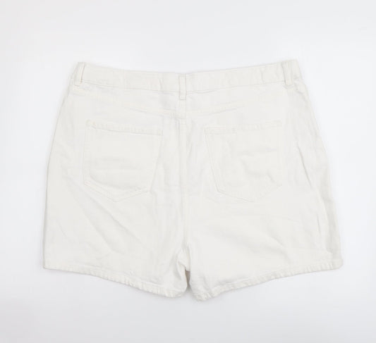 Marks and Spencer Womens White Cotton Mom Shorts Size 20 L4 in Regular Button