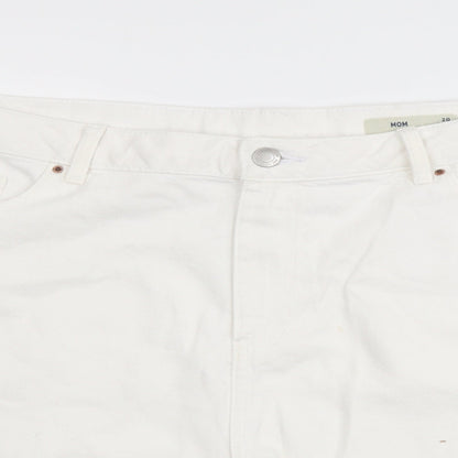 Marks and Spencer Womens White Cotton Mom Shorts Size 20 L4 in Regular Button