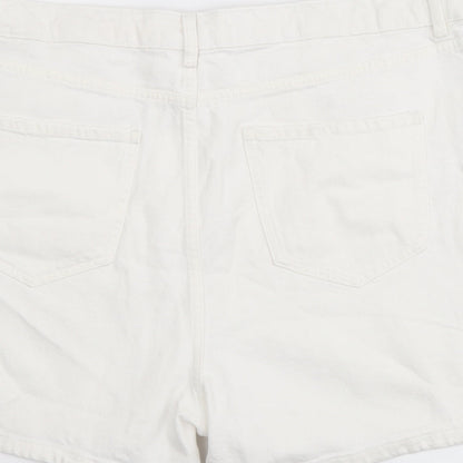 Marks and Spencer Womens White Cotton Mom Shorts Size 20 L4 in Regular Button