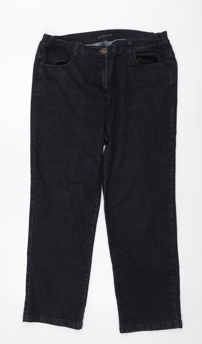 Essentials Womens Blue Cotton Straight Jeans Size 14 L27 in Regular Button