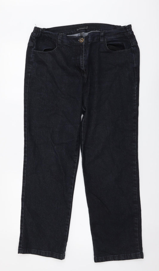 Essentials Womens Blue Cotton Straight Jeans Size 14 L27 in Regular Button