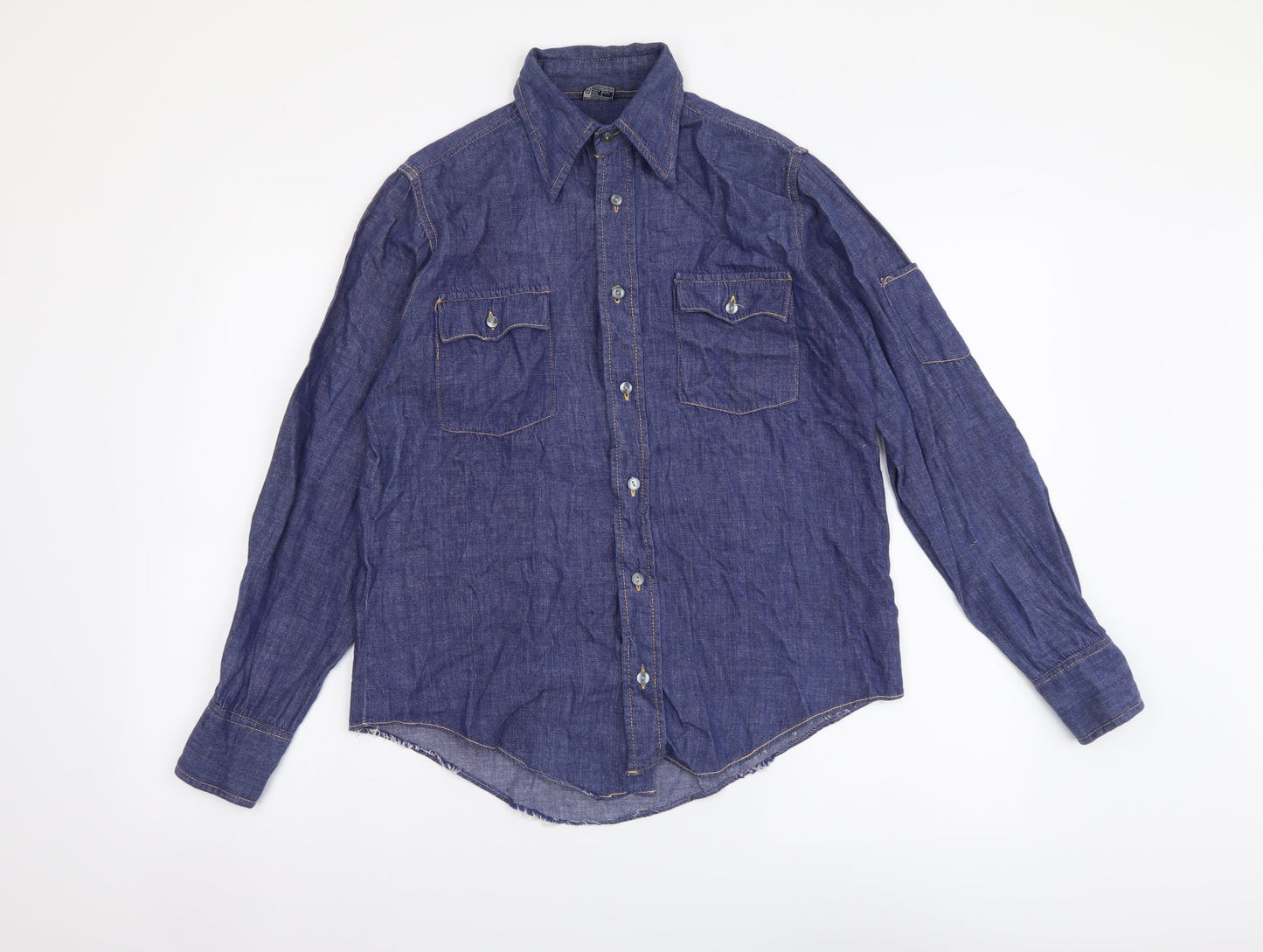 Moogie Womens Blue Cotton Basic Button-Up Size S Collared