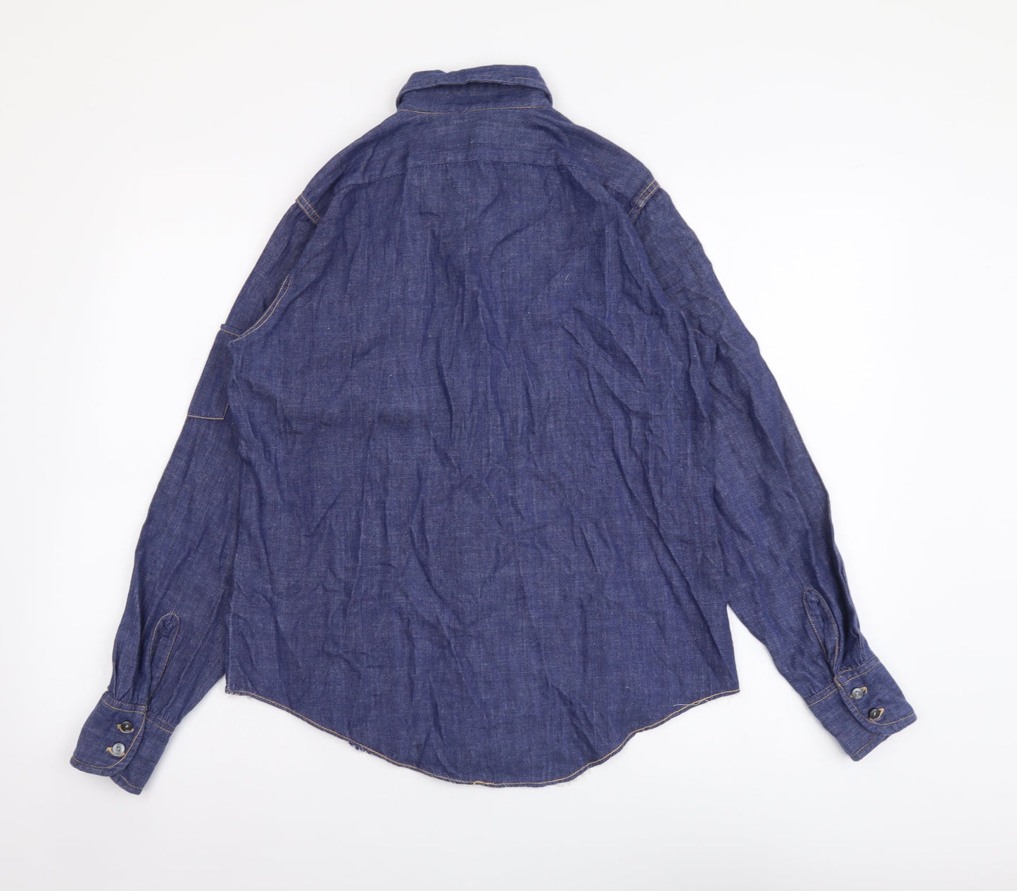 Moogie Womens Blue Cotton Basic Button-Up Size S Collared
