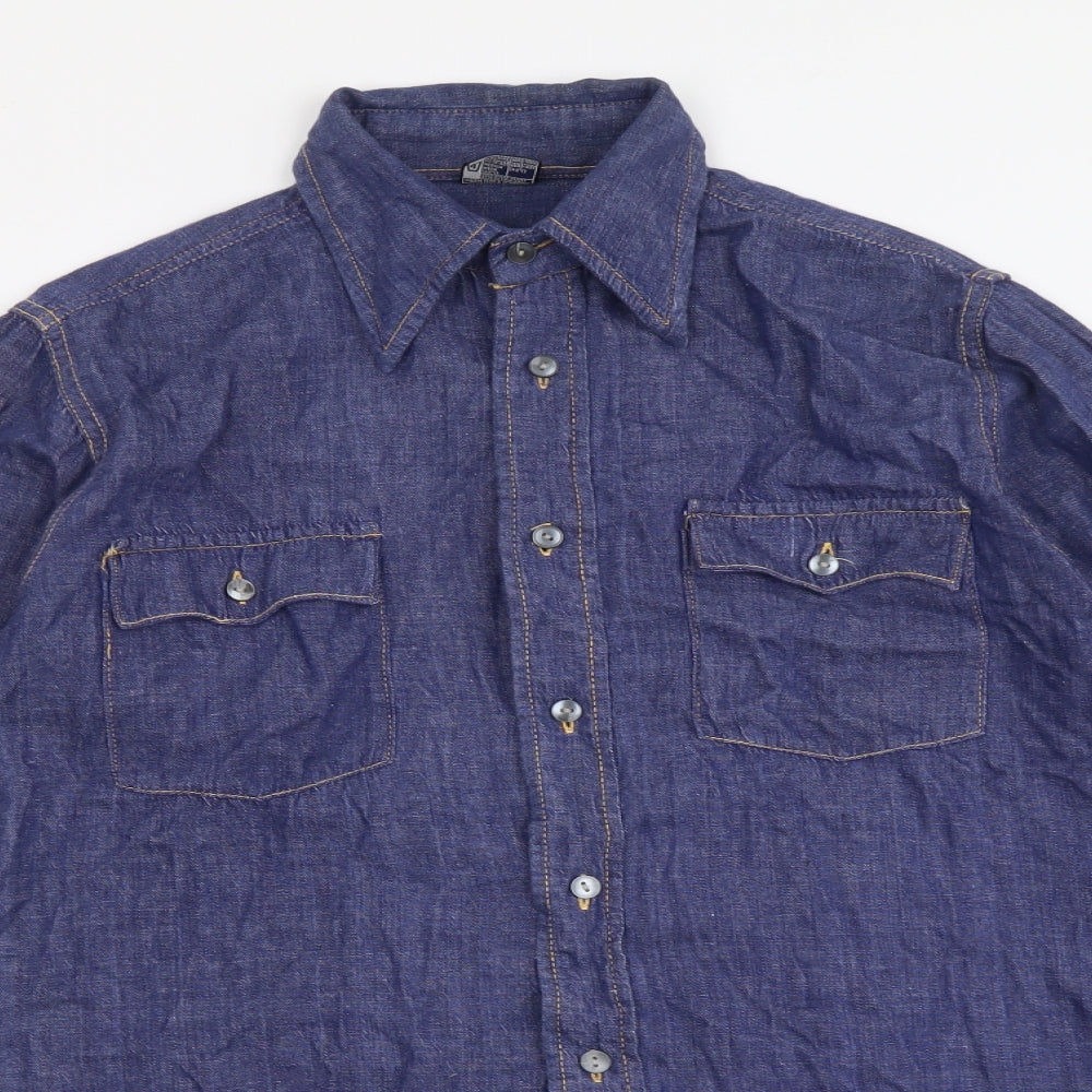 Moogie Womens Blue Cotton Basic Button-Up Size S Collared