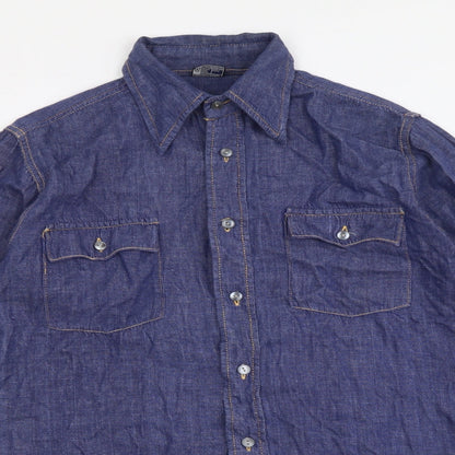 Moogie Womens Blue Cotton Basic Button-Up Size S Collared