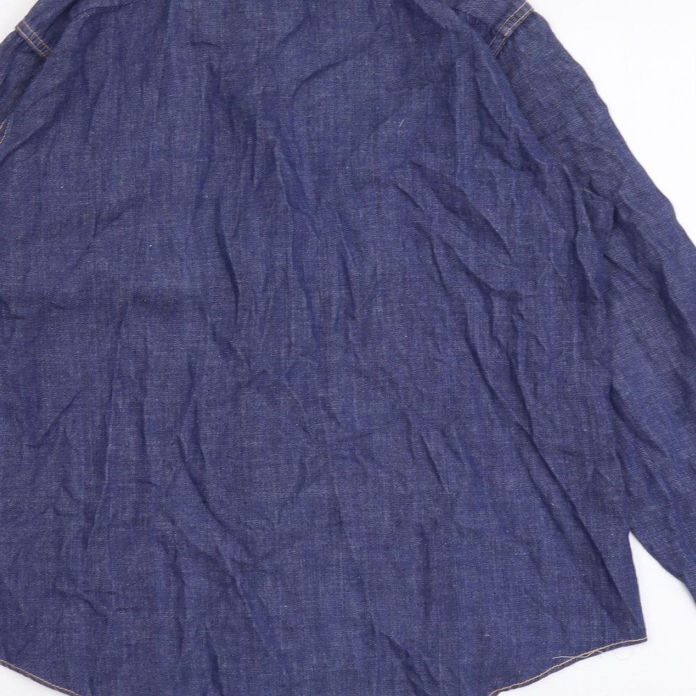 Moogie Womens Blue Cotton Basic Button-Up Size S Collared