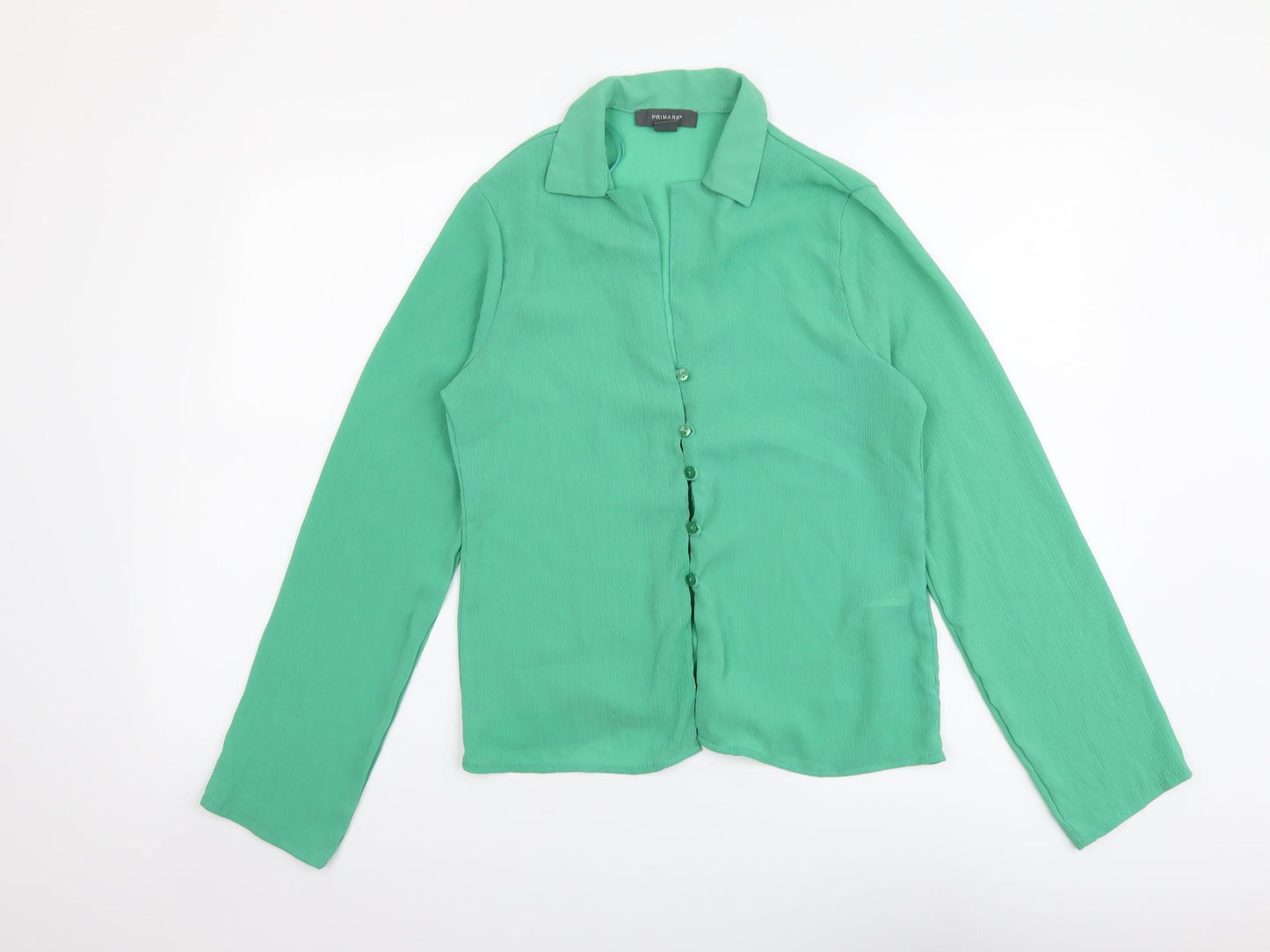 Primark Womens Green Polyester Basic Button-Up Size 8 Collared
