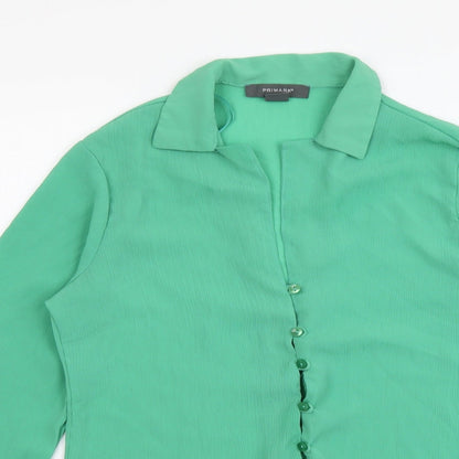Primark Womens Green Polyester Basic Button-Up Size 8 Collared