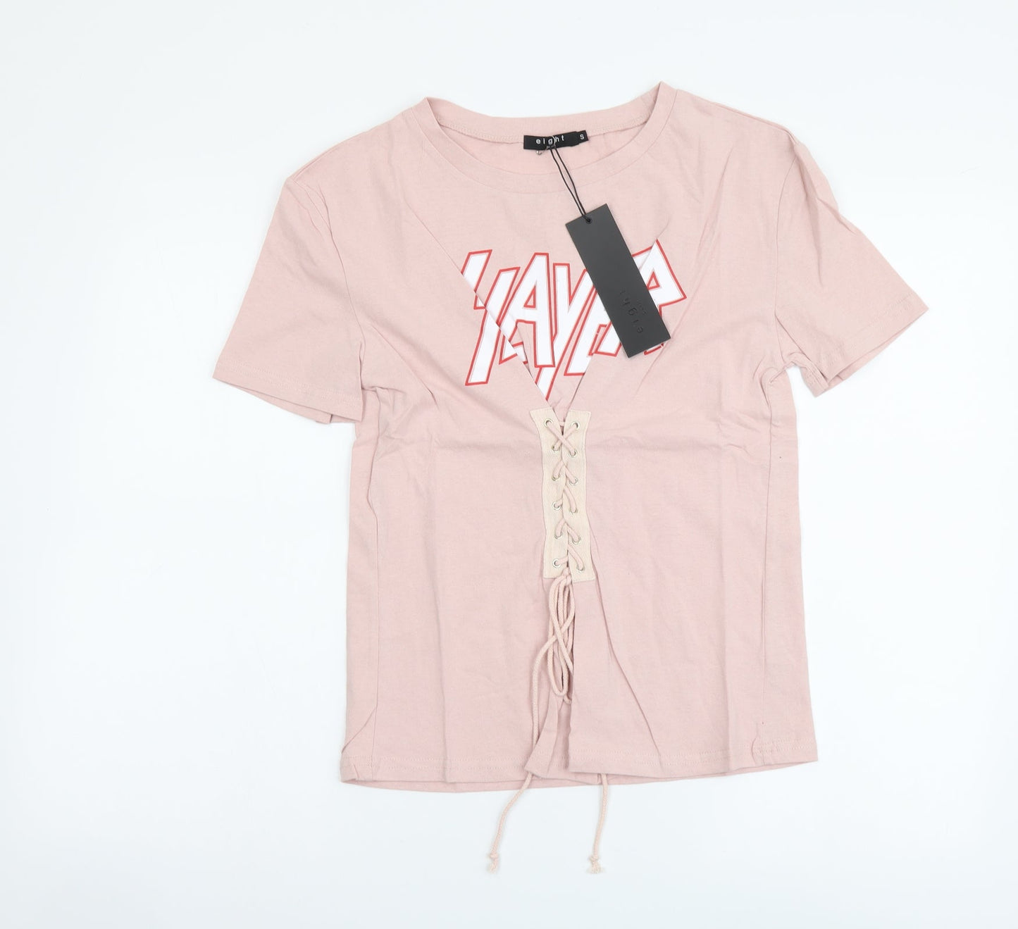 Womens UK Size S Eight Pink Basic T-Shirt
