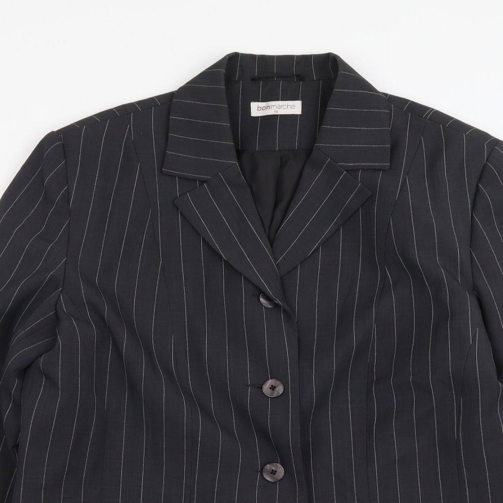 Bonmarché Womens Grey Striped Polyester Jacket Suit Jacket Size 14