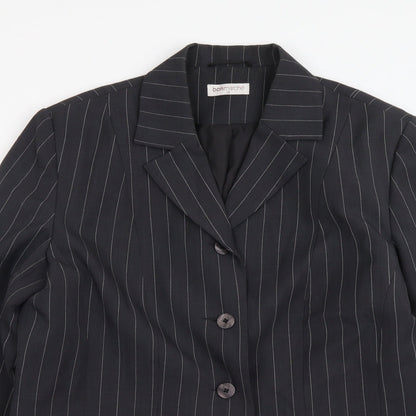 Bonmarché Womens Grey Striped Polyester Jacket Suit Jacket Size 14