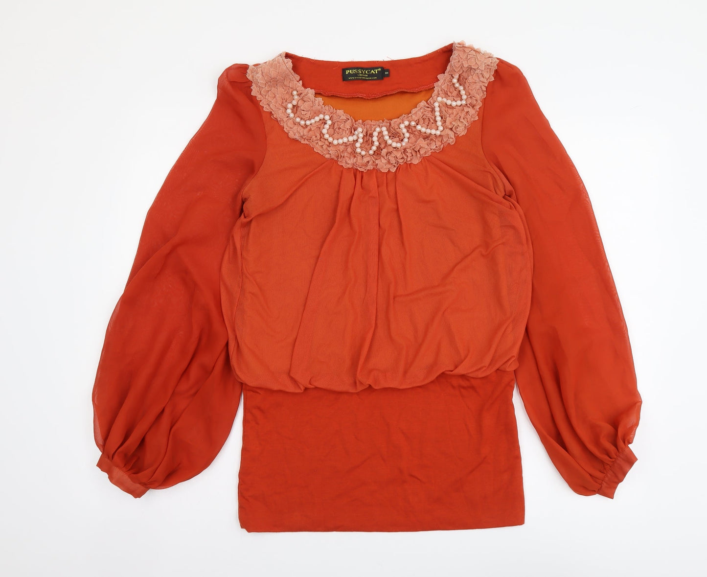 Womens UK Size S Pussycat London Orange Basic Blouse