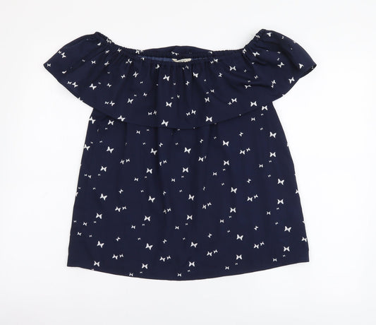 Papaya Womens Beige Geometric Polyester Basic Blouse Size 12 Off the Shoulder - Butterfly Pattern