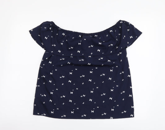 Papaya Womens Beige Geometric Polyester Basic Blouse Size 12 Off the Shoulder - Butterfly Pattern