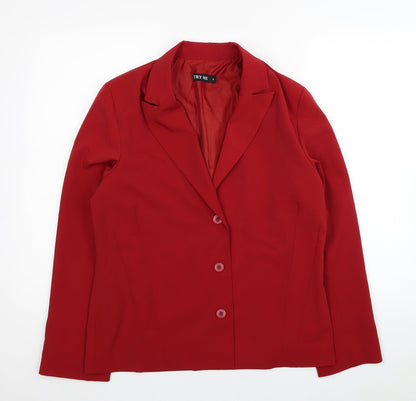 Try Me Womens Red Polyester Jacket Suit Jacket Size M - Shoulder Pads