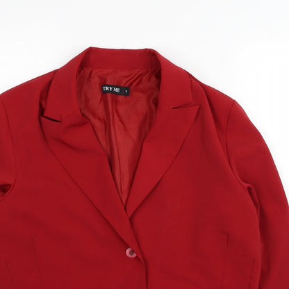 Try Me Womens Red Polyester Jacket Suit Jacket Size M - Shoulder Pads
