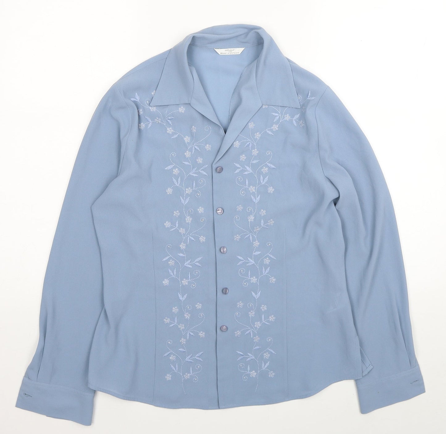 Womens UK Size 12 Marks and Spencer Blue Basic Button-Up