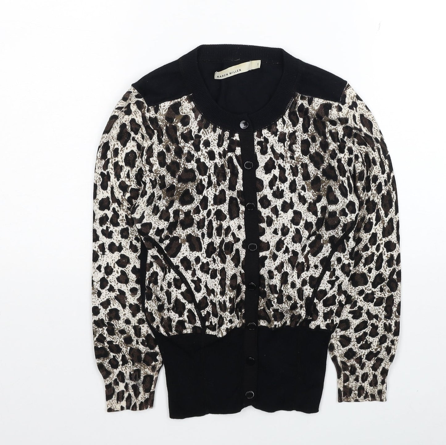 Karen Millen Womens Multicoloured Round Neck Animal Print Viscose Cardigan Jumper Size 6 - Leopard Print Label size 1