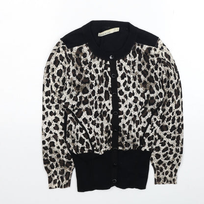 Karen Millen Womens Multicoloured Round Neck Animal Print Viscose Cardigan Jumper Size 6 - Leopard Print Label size 1