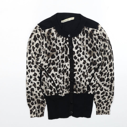 Karen Millen Womens Multicoloured Round Neck Animal Print Viscose Cardigan Jumper Size 6 - Leopard Print Label size 1